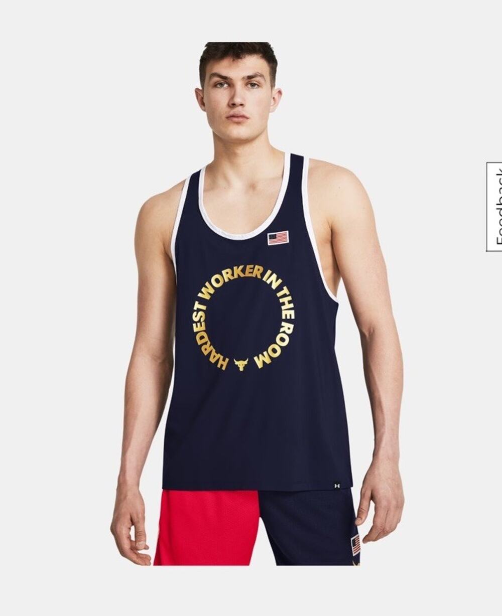 Under Armour USA Project Rock Tank Hardest Worker Men 1383310 IsoChill Large